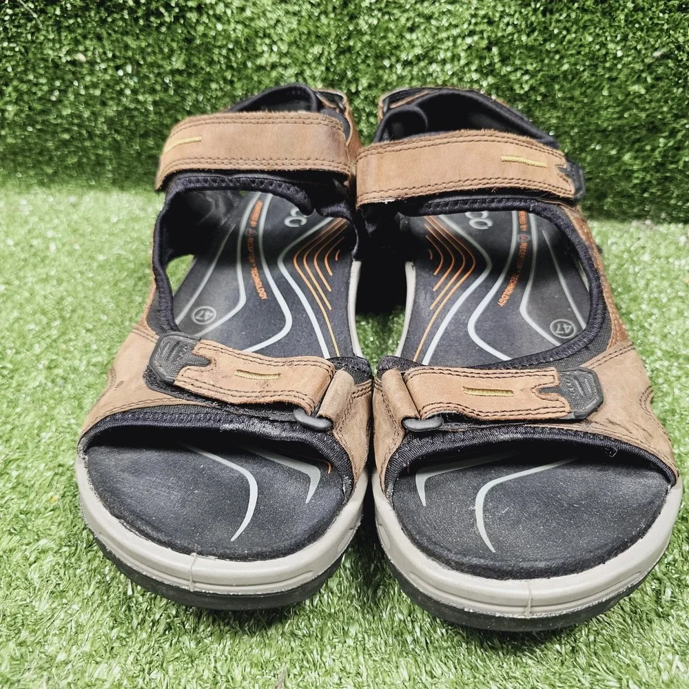 Ecco Yucatan Brown Leather Strappy Athletic Outdoor Hiking Sandals Mens 47 US 13